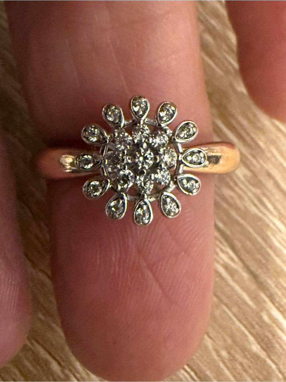 Diamond Cluster Floral Ring - Gold and Silver